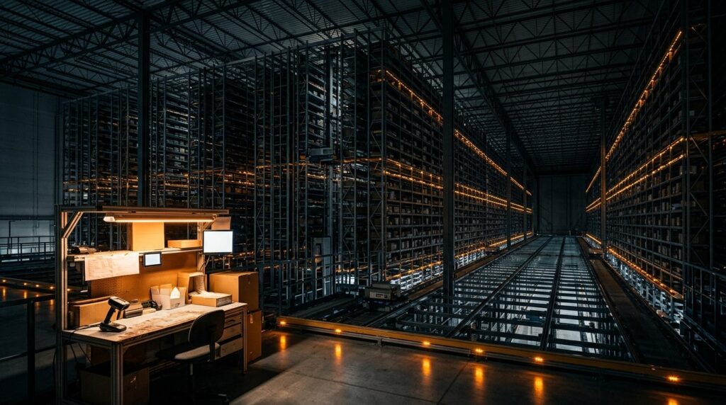 PULPO WMS vs Manhattan Active WM - enterprise distribution center with towering automated racking